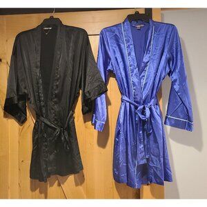 Lot of 2 Size S Victoria's Secret Morgan Taylor Black Purple Satin Kimono Robes